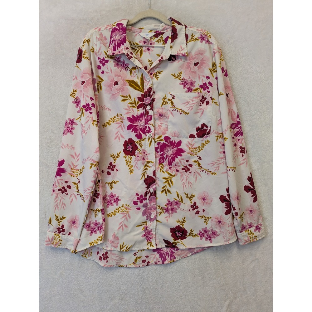 Time and Tru Women's Size XL Button Down Shirt Pink Floral Long Sleeve